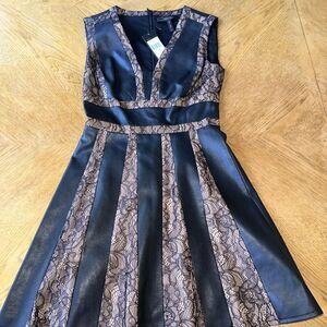 BcBG Woman’s Black Leather Lace Matrix Mini evening cosplay Dress Size 0 NWT